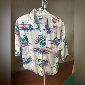 Vintage 70s Summer Blouse With Shoulder Pads Large